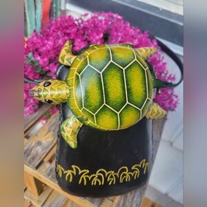 Turtle Design Black Leather Crossbody Bag. 100% Handmade.